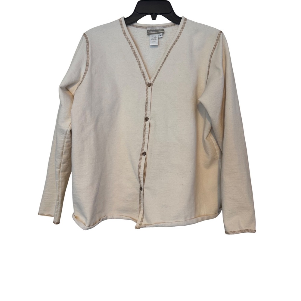 Coldwater Creek Lightweight Cardigan Beige Cream Long Sleeves Size M Cotton